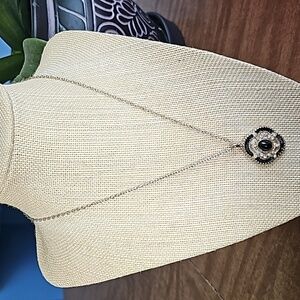 Vintage SHA signed gold necklace with Victorian Style Oval Black Enamel